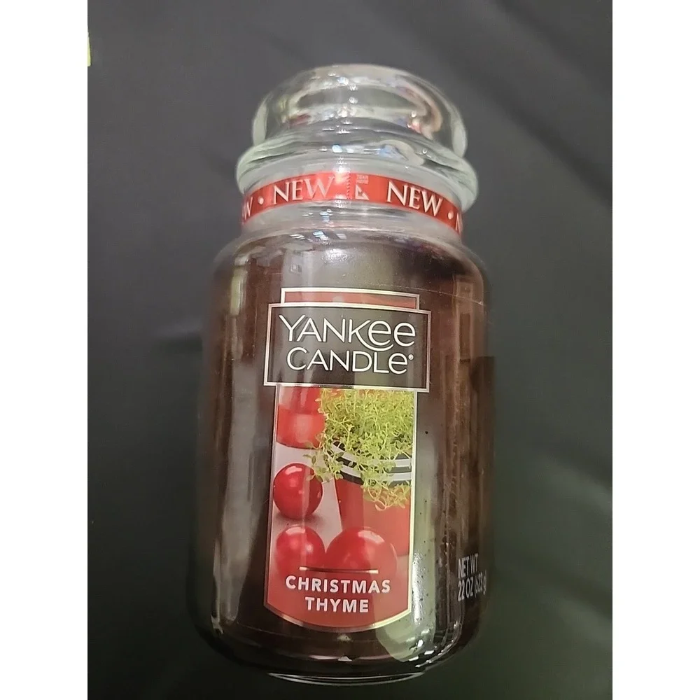 New Rare Retired Yankee Candle Christmas Thyme Large‎ 22 oz Jar 110-150 Hrs